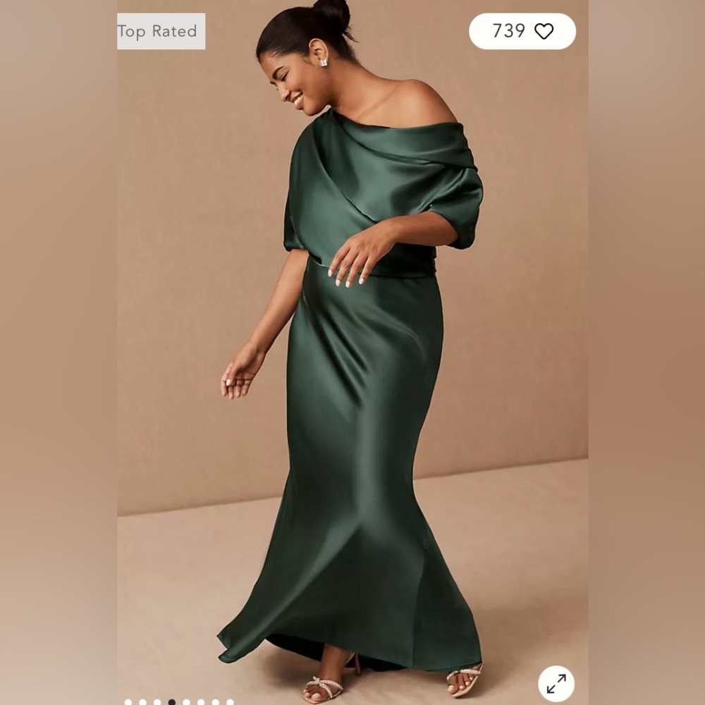 Anthropologie amsale pryce green satin dress